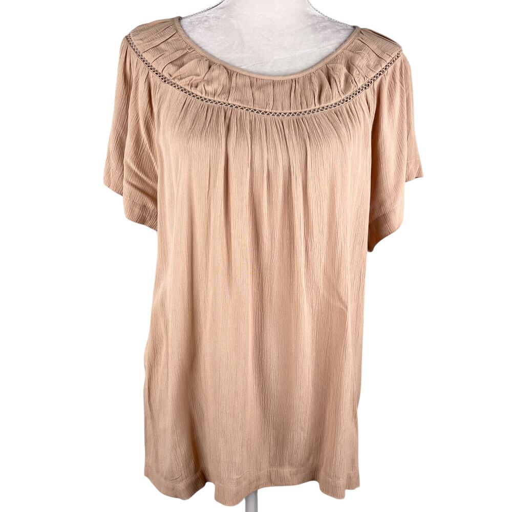 Loft Blouse Beige Short Sleeve Large Lace Detail Boho Chic New
